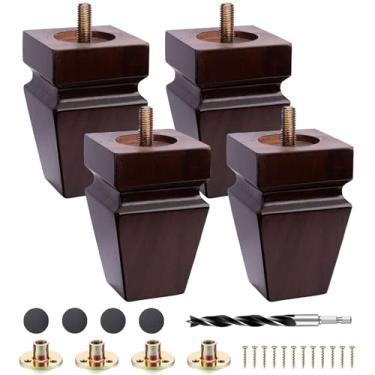 Imagem de Texphw Conjunto de 4 pernas de móveis de madeira quadrada premium - pés de substituição de madeira para sofá, mesa de cabeceira, sofá de cômoda com ferragens de instalação (marrom 10 cm A x 6,3 cm L)