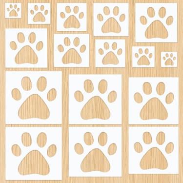 Imagem de 16 peças de estêncil grande de impressão de pata de cachorro para pintura, modelo reutilizável de urso fofo com estampa de pata e gato para artesanato, arte em madeira, papel, tecido, parede