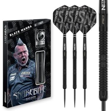 Imagem de RED DRAGON Dardos - Jogador profissional - Peter Wright 'Snakebite' | Série Black Mamba 24 g | Conjunto de dardos de ponta de aço profissional 90% tungstênio - Inclui flechas e hastes de dardos