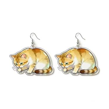 Imagem de OSCCI Adoráveis brincos em forma de gato – design animal acrílico com ganchos de liga durável, brincos hipoalergênicos modernos para mulheres e amantes de animais de estimação, Acrílico, Sem pedra