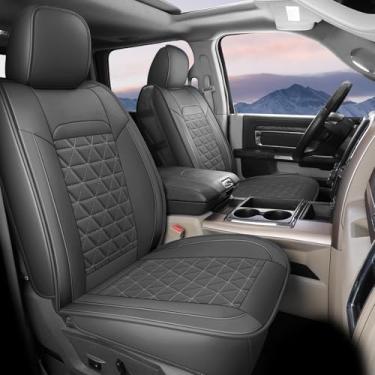Imagem de Coverado Capa de assento Ram, capa de assento impermeável Dooge Ram 1500 compatível com 2002-2025 RAM 1500 2500 3500 com banco curvo, acessórios Ram 1500 (frontal, cinza escuro)