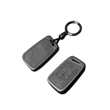 Imagem de Liga de couro caso chave do carro titular escudo compatível com skoda karoq logotipo personalizado protetor capa metal habitação chaveiro acessórios(Grey set A)