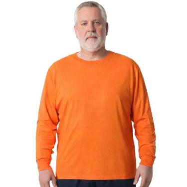 Imagem de Camisa Masculina Manga Longa Plus Size Malha Fria - Helan, Laranja, G2