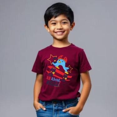 Imagem de Camiseta Infantil de Crianca Pinguim De Skate - Hard Seven, Bordô, 14