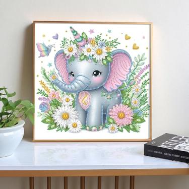 Imagem de Kits de pintura de diamante para adultos elefante, kits de arte de diamante de formato especial 5D para iniciantes, pintura de strass de cristal para decoração de parede de casa, 30 x 30 cm
