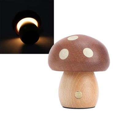 Imagem de HEEPDD Abajur Cogumelo, Abajur LED de Madeira de ébano Com Controle de Toque e Escurecimento Contínuo, Luz Noturna Operada por Bateria Recarregável para Quarto, Sala de Estar, Presentes