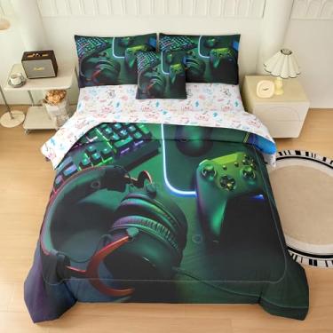 Imagem de NINENINE Jogo de cama infantil completo para meninos e meninas, 6 peças, para meninos e adolescentes (1edredom, 1 lençol de cima, 1 lençol com elástico, 1 fronha, 2 fronhas)