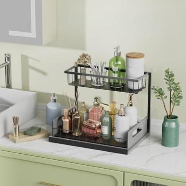 Imagem de VAN-PAP Organizador moderno sob a pia de 2 camadas – elegante rack de armazenamento de metal deslizante para armário de cozinha, banheiro e itens essenciais de casa (preto)