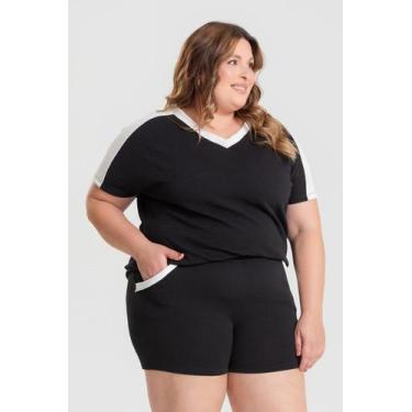 Imagem de Blusa Feminina Plus Size Decote V Detalhe Mangas E Gola - Serena, Pret