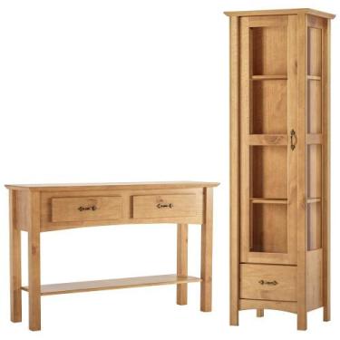 Imagem de Kit Cristaleira de Madeira Com Vidro e Aparador Rústico 132cm Lira M06