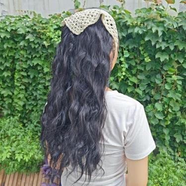 Imagem de Peruca longa ultra densa ondulada estilo pastoral peruca de renda integrada peruca feminina longa peruca meia cabeça, 70 cm, preta