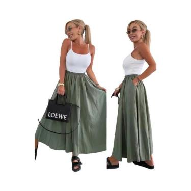 Imagem de Moda feminina midi comprimento bolso retro slim fit versátil saia plis