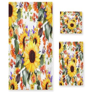 Imagem de xigua Aquarela girassóis conjunto de toalhas de banheiro absorvente macio 3 peças toalha de banho toalha de mão toalhas decorativas para banheiro, academia, hotel, praia, piscina
