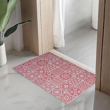 Imagem de Tapete Passadeira Capacho Emborrachada Antiderrap. 0,65x1,00 Azulejo Vermelho Branco
