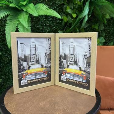 Imagem de Porta Retrato Duplo Vertical 15x21 Moldura de Madeira Cor Natural com Vidro