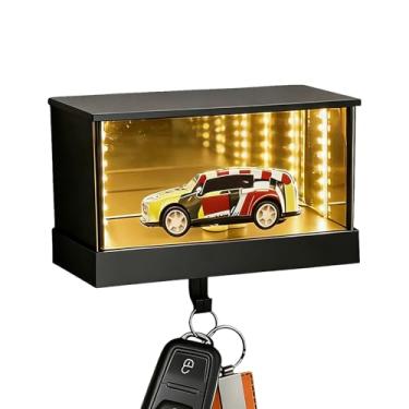 Imagem de Porta-chaves de garagem de carro iluminado com luzes LED, organizador de chaves montado na parede com modelo de exibição de carro, decoração de parede de gancho de garagem, 11 x 6,4 x 5,8 cm