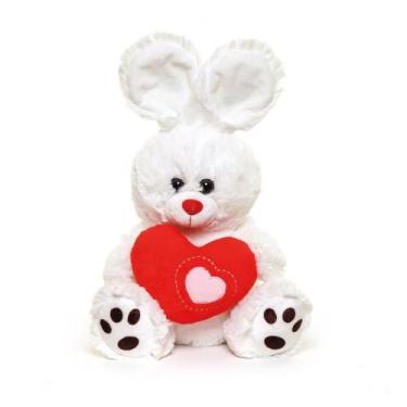 Imagem de Coelhos de Páscoa Pelúcia com Coração Branco e Vermelho M - Cromus