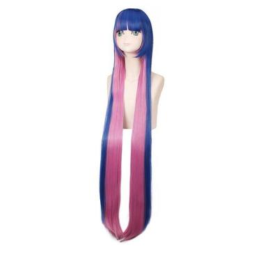 Imagem de Peruca de cosplay sintética de 120 cm de comprimento azul e rosa para 
