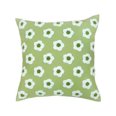 Imagem de Capa de travesseiro floral verde bordado poliéster 45x45cm - yiweisai