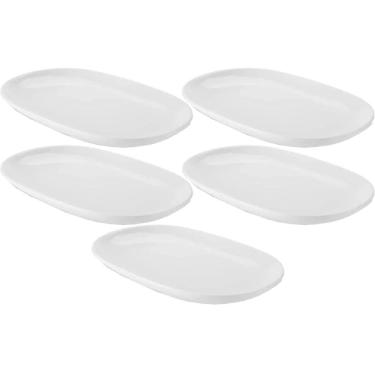 Imagem de 5 Travessas Melamina Branca 26x17cm Saladas Petiscos Buffet Restaurante Aperitivos