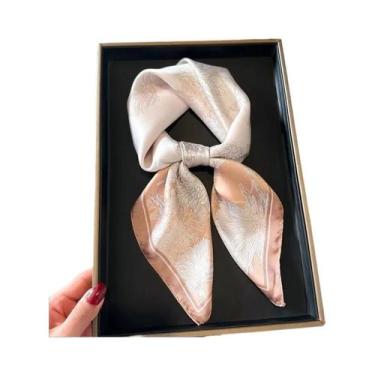 Imagem de Cachecol Feminino De Cetim Estampado Floral Com Poás De 70cm, Quente E