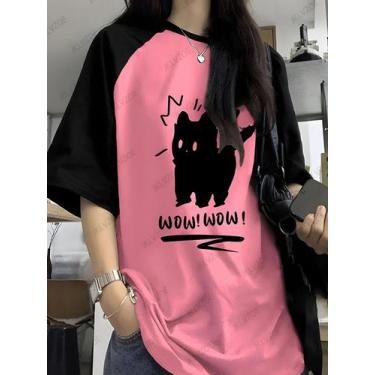 Imagem de Camiseta Feminina Engraçada com Estampa de Gato - Plus Size - Modelo P
