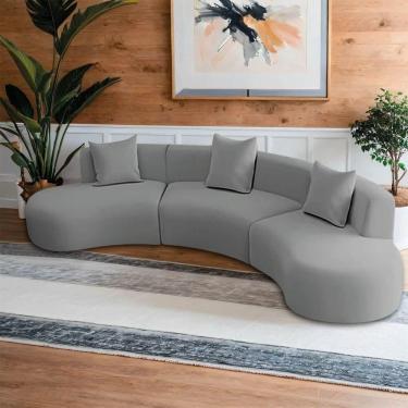 Imagem de Kit Sofá Modular 4 Lugares 360cm Moderno Curvo Orgânico Duna Bouclé Cinza