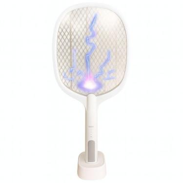 Imagem de Raquete Elétrica Mata Insetos Recarregável Com Base E Luz Led - Atrai Mosquitos à Noite