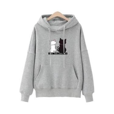 Imagem de Moletom Casual Feminino Com Estampa De Gato, Moda Streetwear, Suéter C