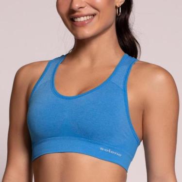 Imagem de Top Academia Fitness Canelado Sem Costura Sport Selene Original, Azul,