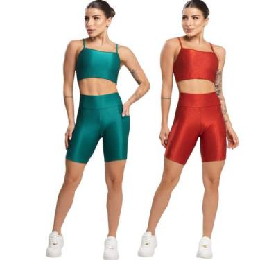 Imagem de KIT 2 Conjunto Fitness Top e Bermuda Com Bolso Bella Fiore Academia Tr