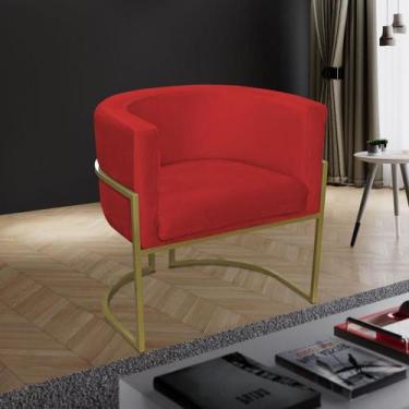 Imagem de Poltrona para Sala Decorativa Luna Base Ferro Dourado Veludo Vermelho 