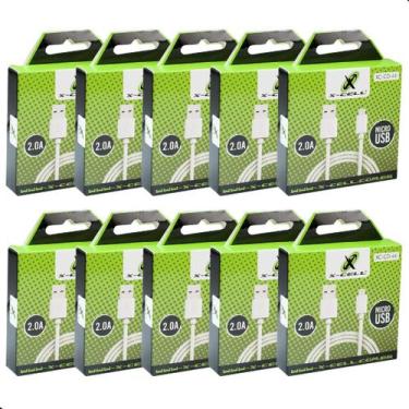 Imagem de Kit 10 Cabo Carregador Micro Usb V8 2a Atacado Revenda Branco C/nf - X