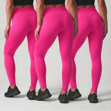 Imagem de Kit 3 Calças Legging Feminina Cós Alto Academia Fitness Zero Transparê