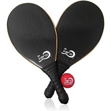 Imagem de Fescobol 2 Carbon Fiber Praia Paddleball Paddles, alta Oficial Visibilidade bola vermelha, com cordão Bolsa de Praia