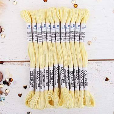 Imagem de 12 novelos ThreadArt Premium Egyptian Long Fiber Cotton Embroidery Floss | Amarelo pálido | 6 fios divisíveis 8,60 metros cada para bordado à mão, pulseiras da amizade, ponto cruz e artesanato
