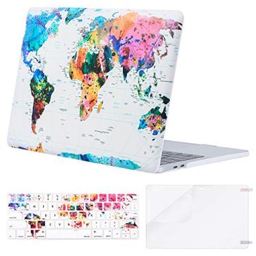 Imagem de MOSISO Capa MacBook Pro 13 2016-2020 Versão A2159 A1989 A1706 A1708, Capa rígida com padrão de plástico e capa de teclado e protetor de tela Compatível com MacBook Pro 13, Mapa Mundial