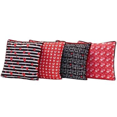Imagem de 4 Capas De Almofadas Vermelho/preto 45cm X 45cm C/ Viés