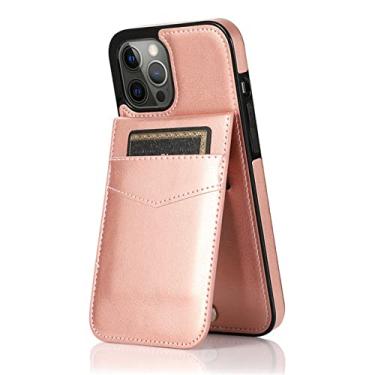 Imagem de Capa de carteira de couro de luxo para iphone 13 12 mini 11 pro xr xs max 8 7 6 6s plus se 2020 2022 cartão capa para bolsas de telefone, ouro rosa, para iphone 12 mini 5.4 polegadas