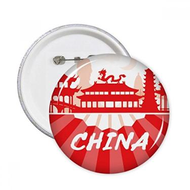 Imagem de Destaque vermelho ponto de referência China leque alfinetes redondos crachá botão emblema decoração acessório 5 peças