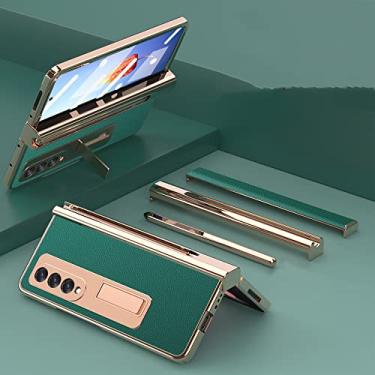 Imagem de Para Samsung Galaxy Z Fold3 4 Capa de telefone de couro galvanizado para Galaxy Z Fold4 Case Proteção total S Pen Slot com suporte, verde, para Z Fold3