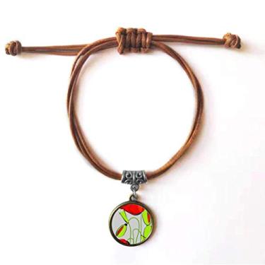 Imagem de DIYthinker Pulseira de couro com flores vermelhas e botões verdes abstratos de milho pulseira de couro marrom joia presente