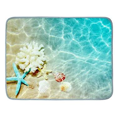 Imagem de Tapete de secagem de louça para balcão de cozinha, estrela-do-mar, coral e conchas, tapete absorvente de drenagem de louça, tapete de secagem de louças, 61 x 45 cm