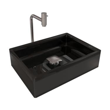 Imagem de Kit Cuba Pia Sobrepor para Banheiro Torino Preto com Torneira Inox e Válvula Click Quadrada