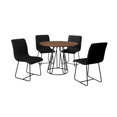 Imagem de Conjunto Sala de Jantar Rubi Cinamono com 4 Cadeiras Cristal Linho Preto