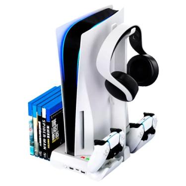 Imagem de Base de Carregamento Rapido para 2 Controles Dualsense de Playstation 5 4Leader - Suporte para Headset e Jogos de PS5