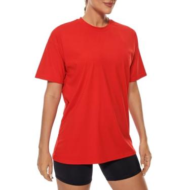 Imagem de Ukaste Camiseta feminina de treino grande - Camiseta atlética de ioga de manga curta gola redonda, Verdadeiro vermelho, 9