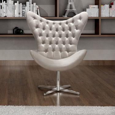 Imagem de Poltrona Alice Egg Capitonê Cadeira Botonê Giratória Recepção, Escritório Bege Claro