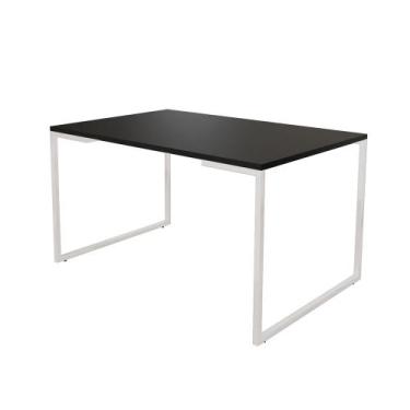 Imagem de Mesa de Jantar Industrial 6 Lugares Preta 140x90 Base Aço Branco - CAS