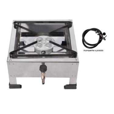 Imagem de Fogão De Mesa Caminhoneiro 1 Boca Alta Pressão 20x20 + Registro + mang